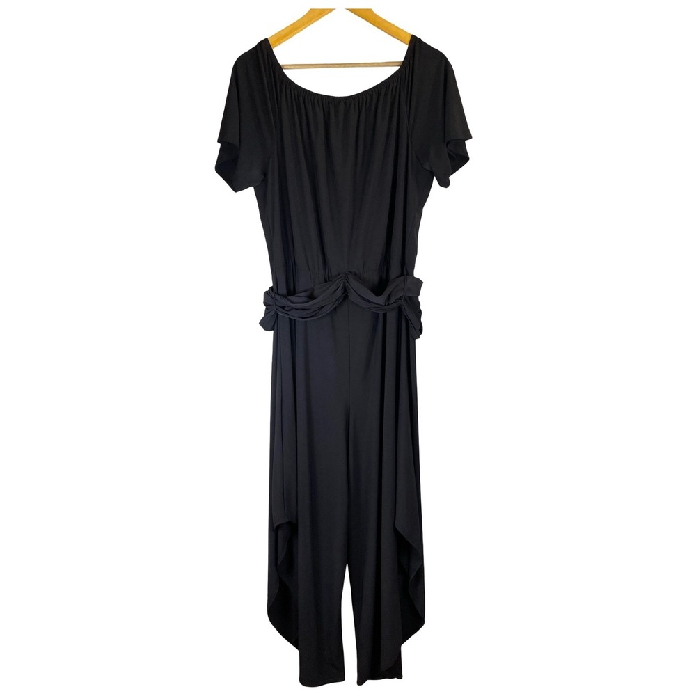 MSK Black Harem Jumpsuit Gold Ring Waist Draped Leg Large Chic Minimalist Dressy - Picture 8 of 16